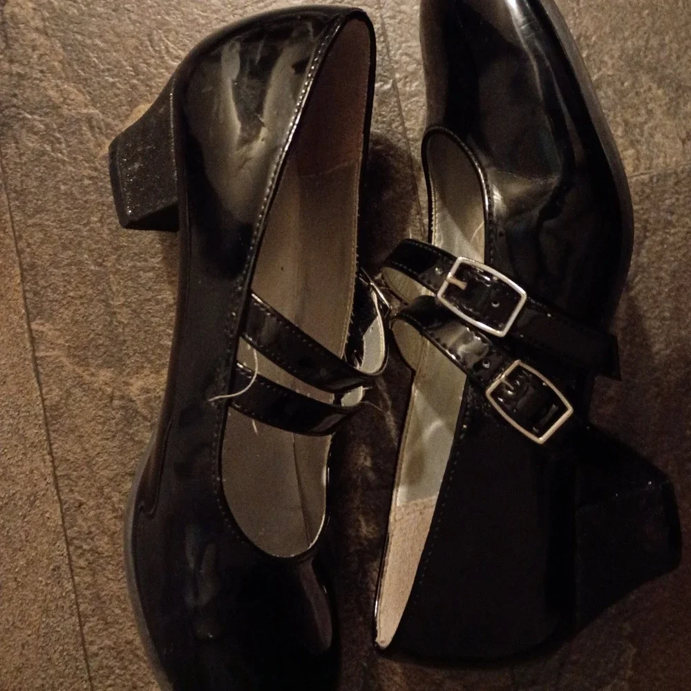 American Eagle AE Mary Jane Shoes Kids Size 3 Black Good Double Strap Block Heel